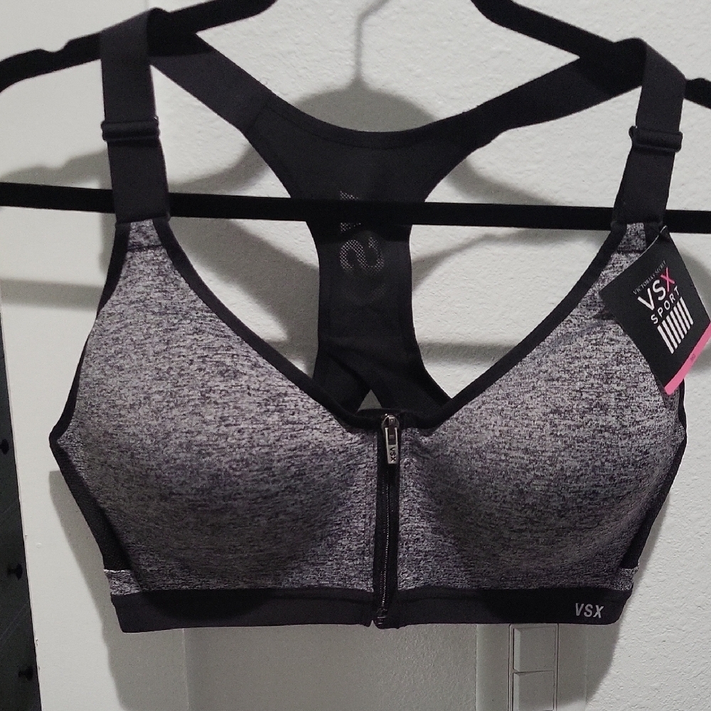 Victoria's Secret Front Zip Gray and Black High-Impact Sports Bra
